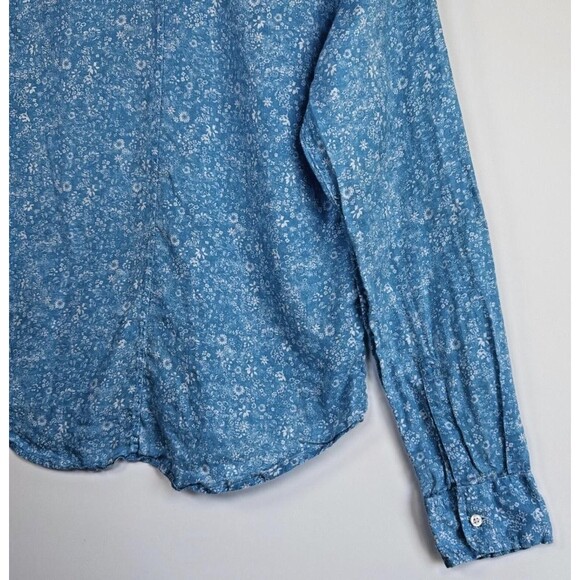 Frank and Eileen Linen Button Up Shirt Womens Small Blue Floral Long Sleeve - Picture 8 of 16